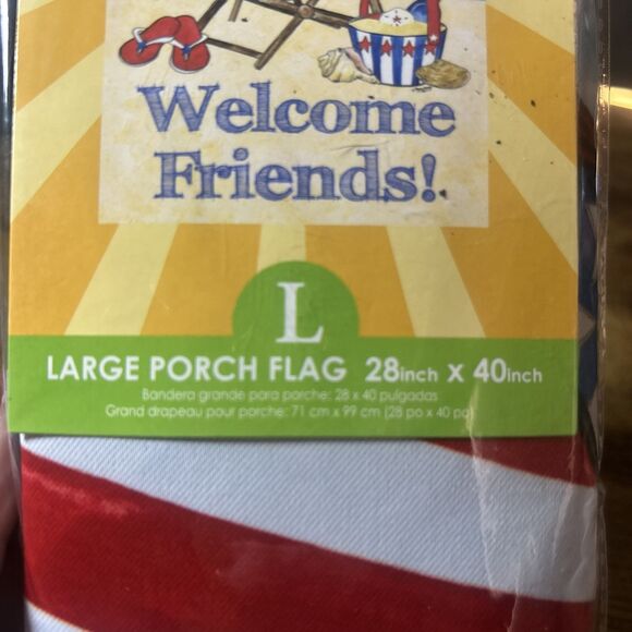 Porch Flag NEW Rain Or Shine Welcome Friends Patriotic Summer Beach 28”x40”LG - Picture 4 of 9